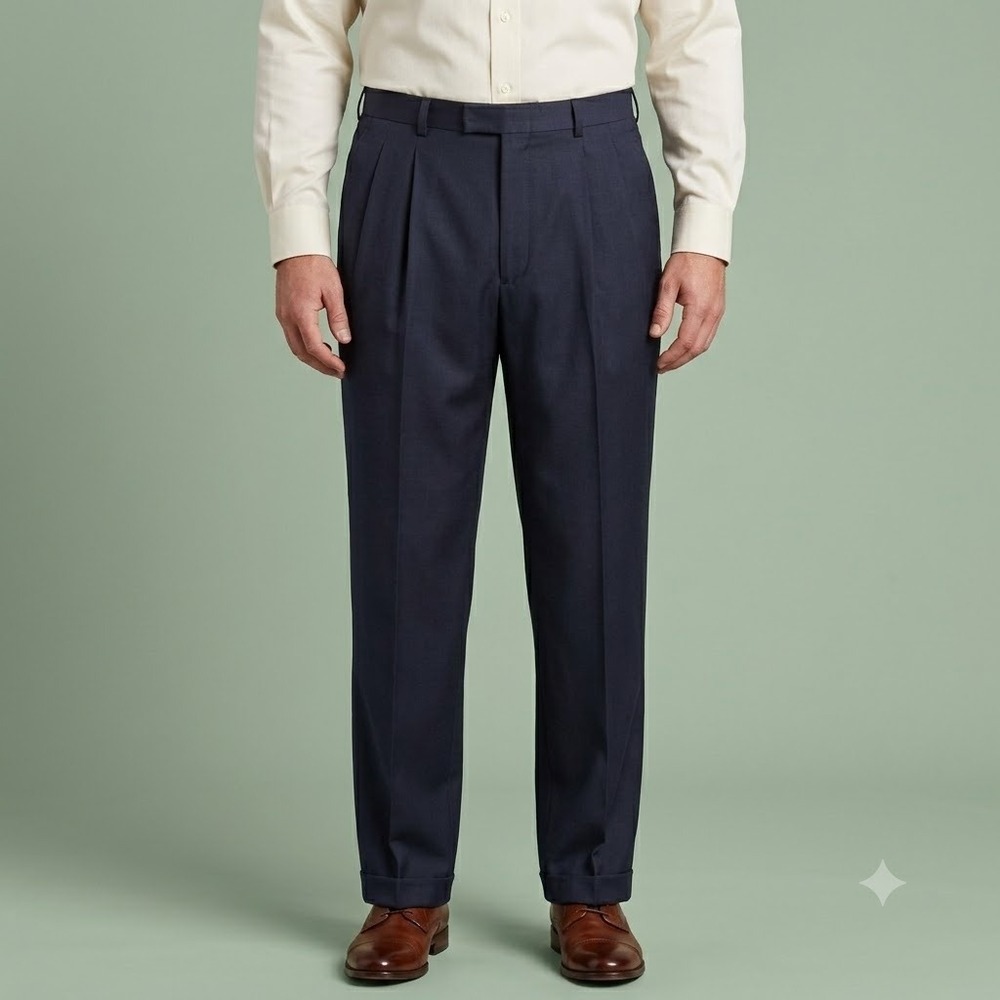 Haggar Gentleman's Fit Men's 40x32 Navy Blue Dress Pants Pleated Made in USA